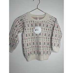 TunTun Ivory Floral Knit Pullover Sweater 100% Cotton SIZE 7-8T KIDS